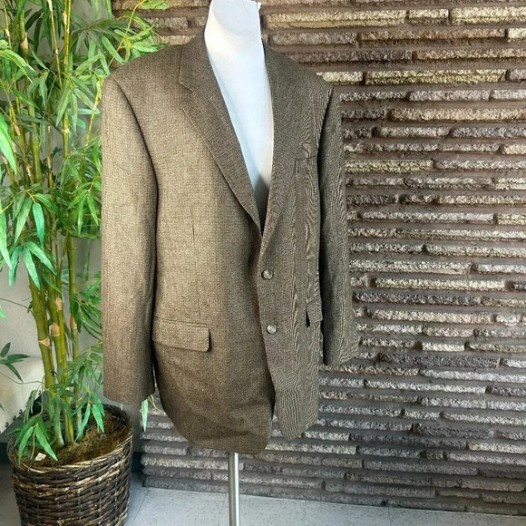 Chaps Men's Brown Mini Houndstooth Check Blazer Sportscoat Size 48L - Picture 2 of 8